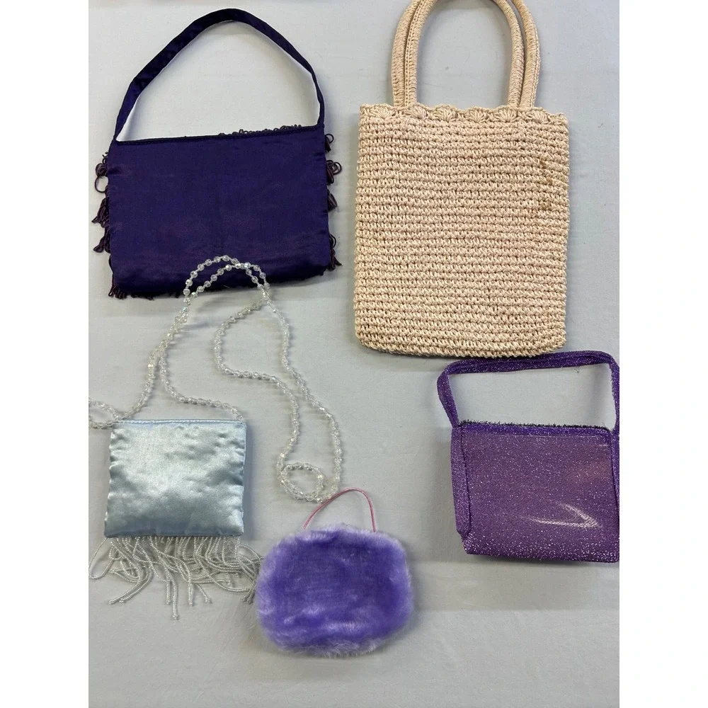 Vintage Girls Purse Lot 5pc Disney Cinderella Faux Fur Straw Woven Fringe Beaded